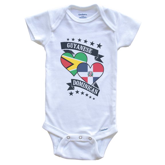 Guyanese Dominican Heart Flags Guyana Dominican Republic Baby Bodysuit, 0-3 months white