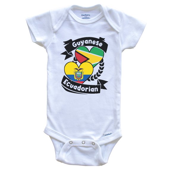 Guyanese Ecuadorian Heart Flags Guyana Ecuador Baby Bodysuit, 3-6 months white