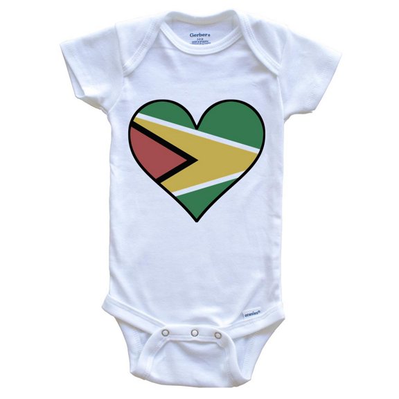 Guyanese Flag Baby Bodysuit - Cute Guyanese Flag Heart - Guyana Baby Bodysuit, 6-9 Months White