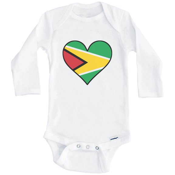 Guyanese Flag Baby Bodysuit - Cute Guyanese Flag Heart - Guyana Baby Bodysuit (Long Sleeve), 3-6 Months White