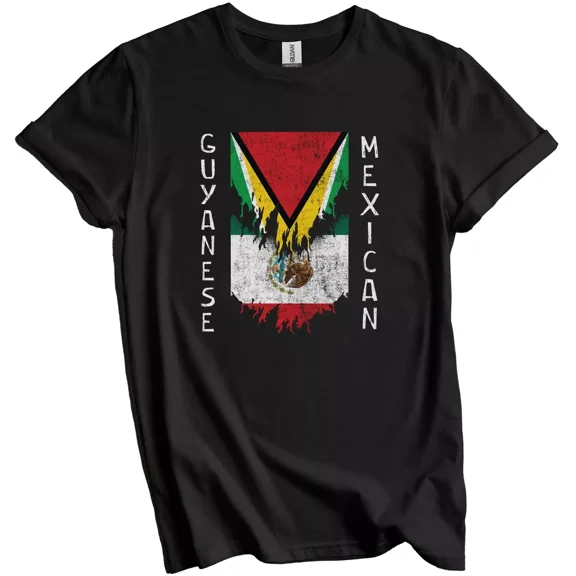 Guyanese Mexican Flags Ripped Torn Guyana Mexico T-Shirt, Unisex T-Shirt