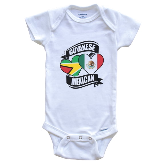 Guyanese Mexican Hearts Guyana Mexico Flags Baby Bodysuit, 3-6 Months White