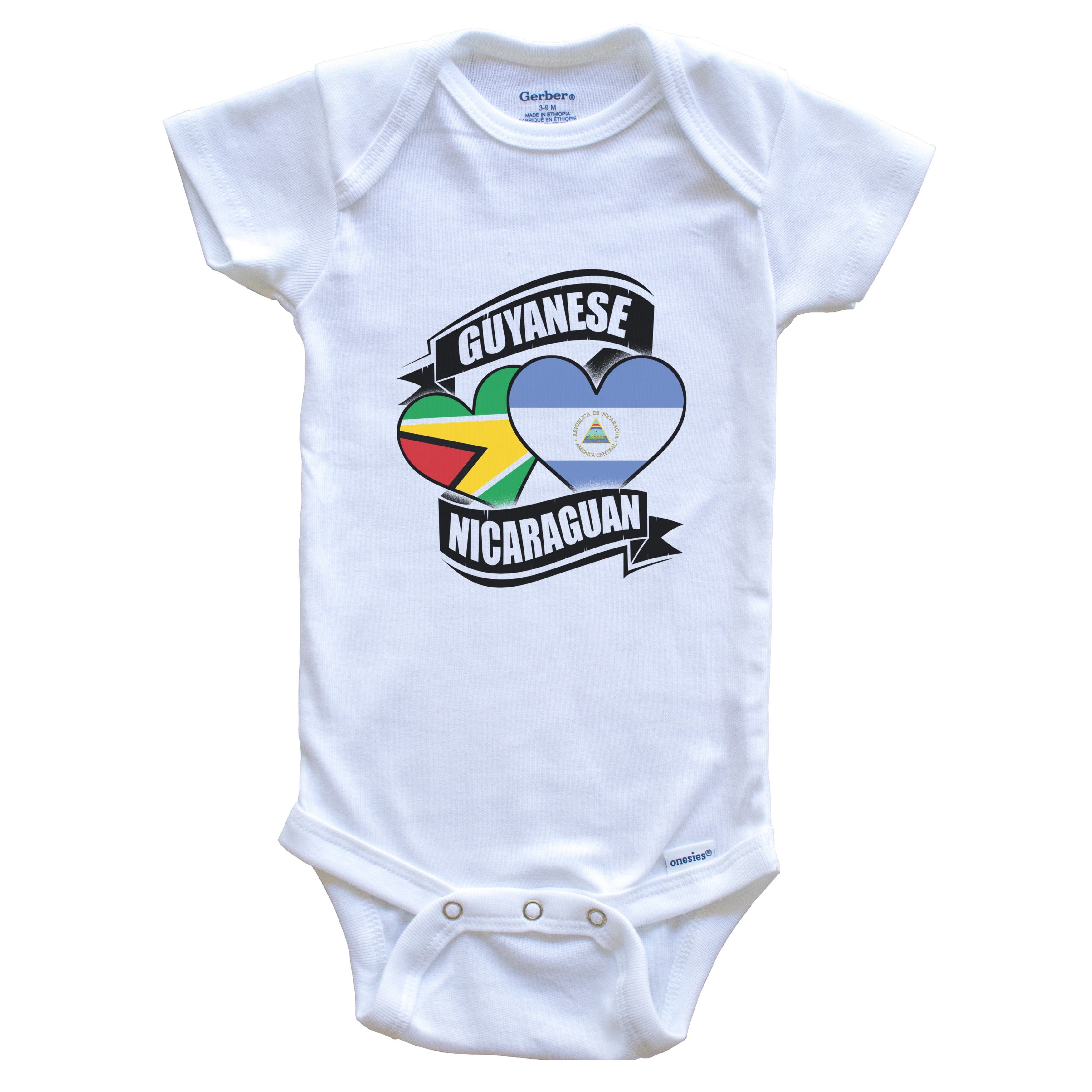 Guyanese Nicaraguan Hearts Guyana Nicaragua Flags Baby Bodysuit, 0-3 ...