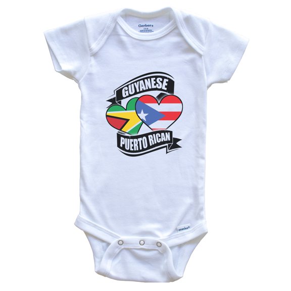 Guyanese Puerto Rican Hearts Guyana Puerto Rico Flags Baby Bodysuit, 0-3 Months White