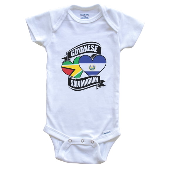 Guyanese Salvadorian Hearts Guyana El Salvador Flags Baby Bodysuit, 3-6 Months White