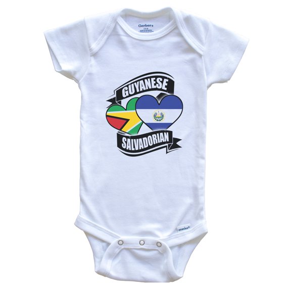 Guyanese Salvadorian Hearts Guyana El Salvador Flags Baby Bodysuit, 6-9 Months White