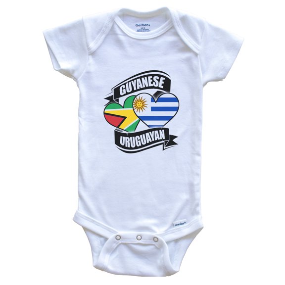 Guyanese Uruguayan Hearts Guyana Uruguay Flags Baby Bodysuit, 0-3 Months White