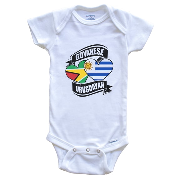 Guyanese Uruguayan Hearts Guyana Uruguay Flags Baby Bodysuit, 6-9 Months White