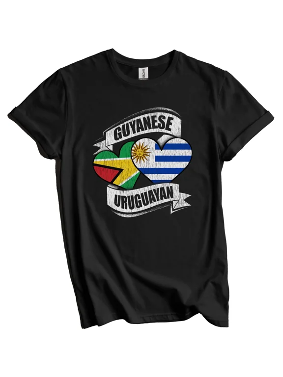 Guyanese Uruguayan Hearts Guyana Uruguay Flags T-Shirt