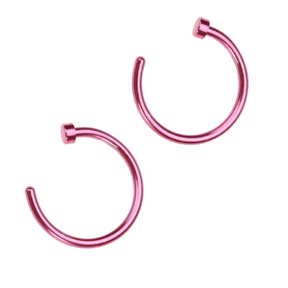 Guyelim Nose Ring 2 pcs Unisex Surgical Titanium Steel Open Nose Ring Nose Piercing Stud 10mm (Pink)
