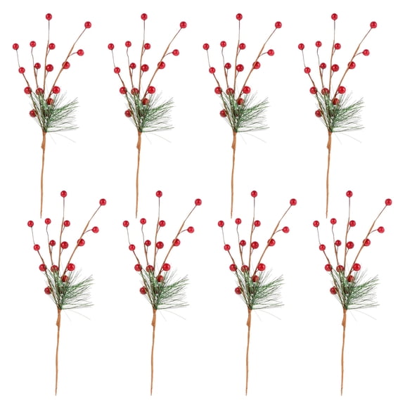 Guyelim Red Berry Picks 8pcs Christmas Artificial Holly Berries Fake Red Berry Bunches for Home Decor