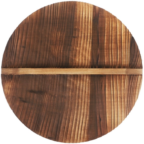 Guyelim wok lid 14 inch Wooden Wok Lid Kitchen Thick Wood Pot Cover with Ergonomic Handle Vintage Pot Cover