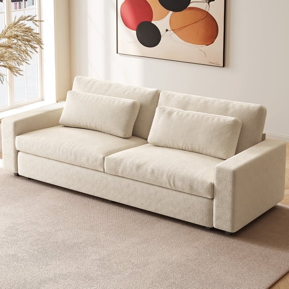 Guyii 104.72" Oversized Loveseat Sofa, Extra-Wide 2 Seater Sofa with 2 Pillows, Modern Upholstered Sofa Couch for Living Room, Bedroom, Beige