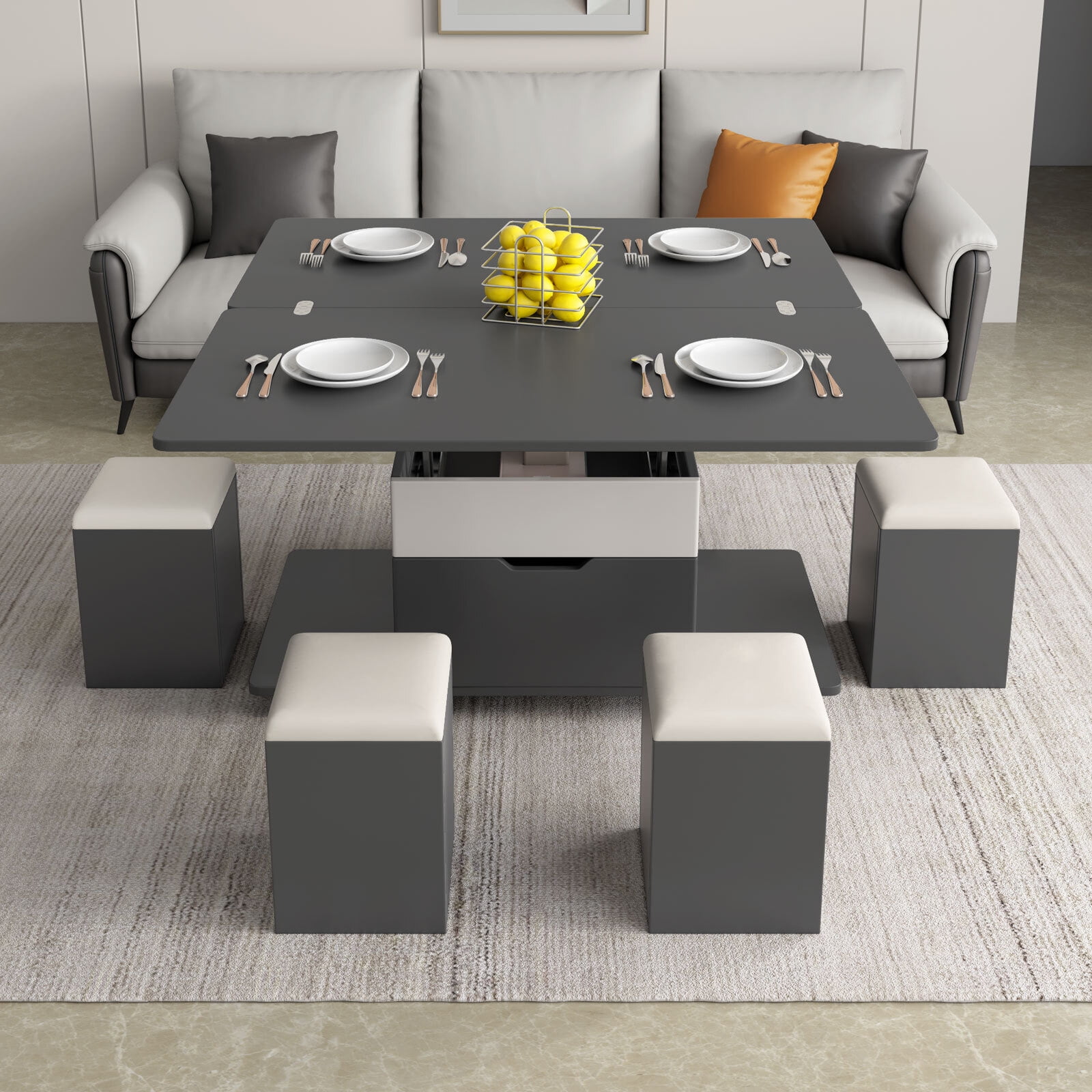Guyii 3 in1 MultiFunction Coffee Table, Lift Top Dining Table with 4
