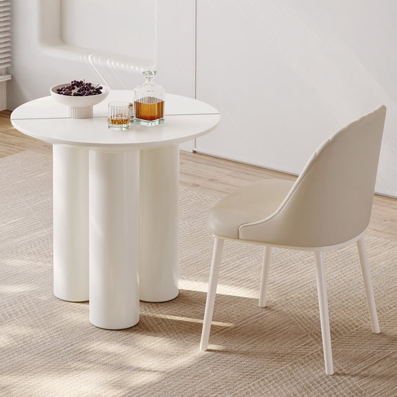 Guyii 30'' Round Dining Table, Modern Solid Wood Kitchen Table, Circle Dining Room Table, Living Room, White