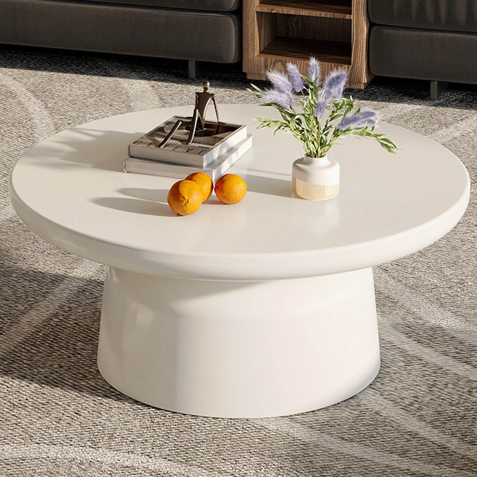 Guyii 31.49" Modern Coffee Table, White Round Coffee Table, Center