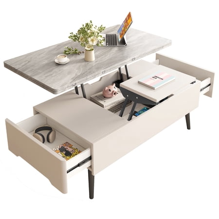 Guyii 39.37" Lift Top Coffee Table, Modern Rectangle Coffee Table with Hidden Compartment, Living Room, Apartment, White
