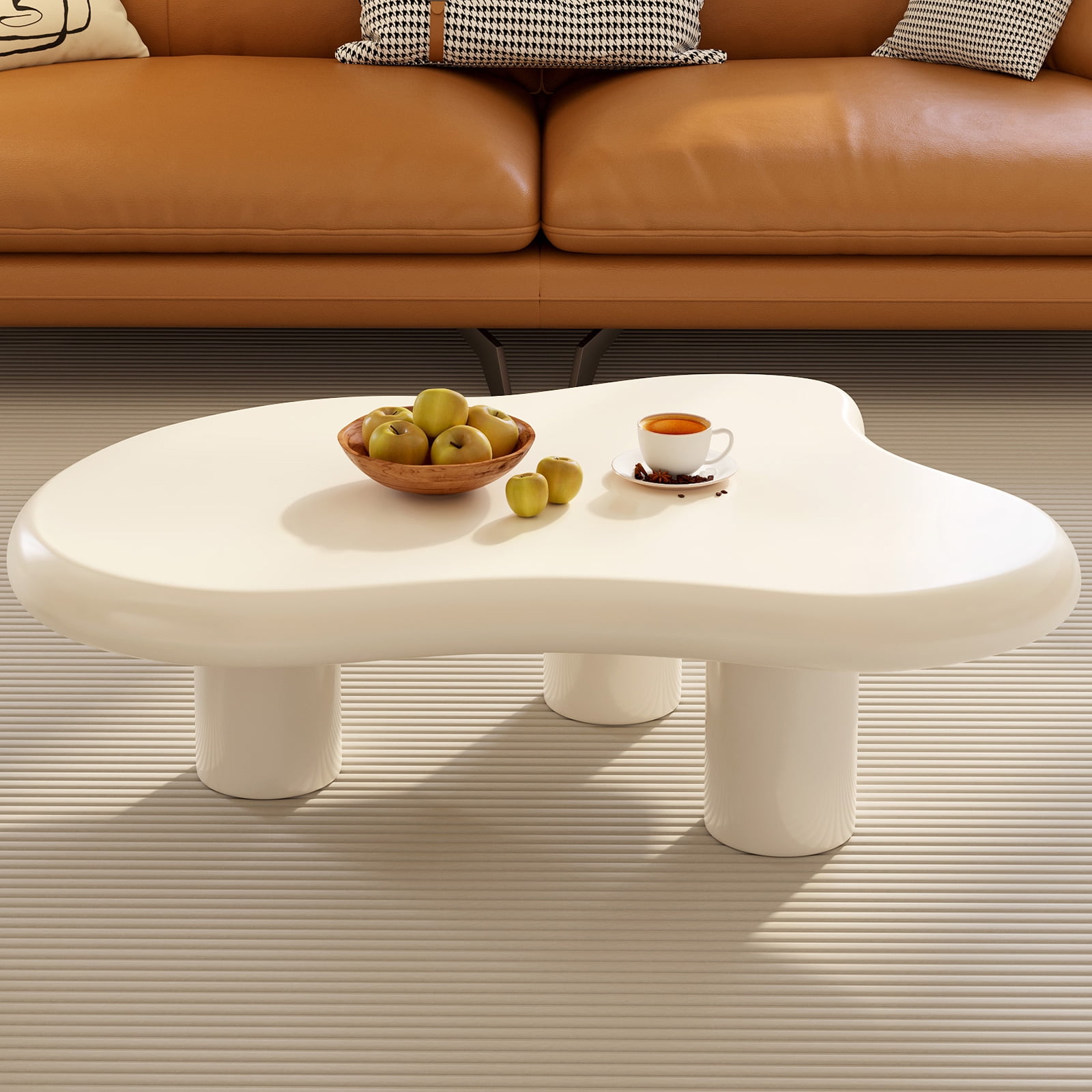 46.06 Inch White Cloud-Shaped Coffee Table with 3 Legs