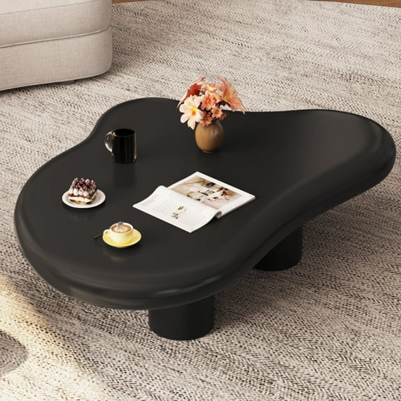 Guyii 46.06" Cloud-Shaped Coffee Table, Modern Wood Center Table for Living Room, Apartment, Black