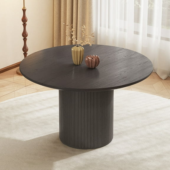 Guyii 46.46" Round Dining Table, Modern Kitchen Table for 4-6 People, Mid Century Wood Dining Room Table, Black