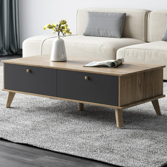 Guyii 47.24" Coffee Table with Drawer, Mid Century Modern Center Table, Rectangular Coffee Table for Living Room, Apartment, Office, Brown