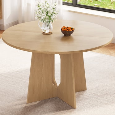 Extendable Round Dining Table for Six, Solid Wood Farmhouse Style ...