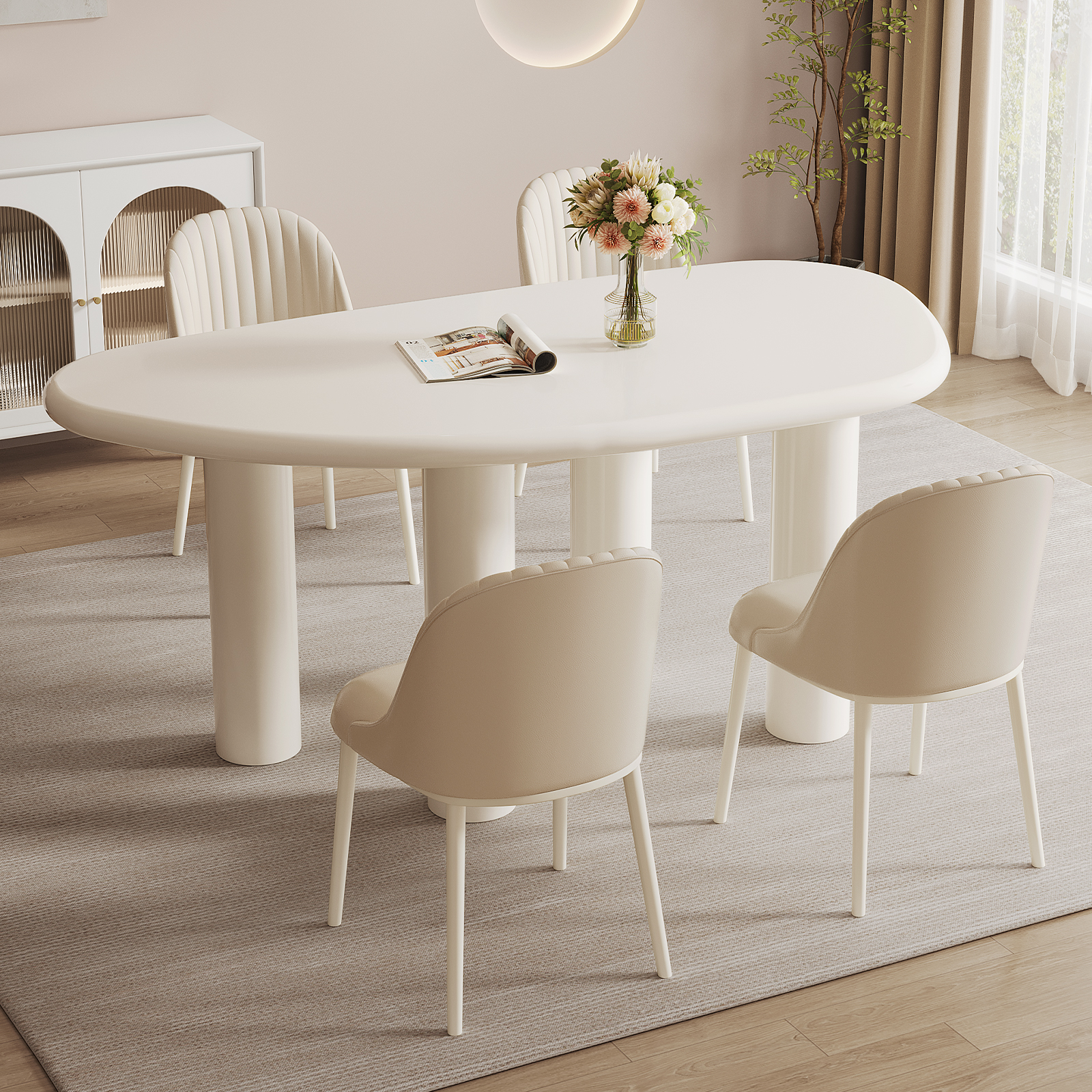 Roundhill Furniture Cylina Solid Wood Glass Top Round Dining Table with