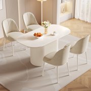Guyii 5 Piece Oval Dining Table Set with 4 Chairs, 62.99" Cream White Kitchen Table, Rectangular Dining Room Table for Kitchen, Living Room