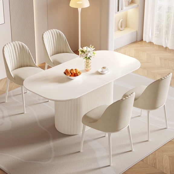 Guyii 5 Piece Oval Dining Table Set with 4 Chairs, 70" Cream White Kitchen Table, Rectangular Dining Room Table for Kitchen, Living Room