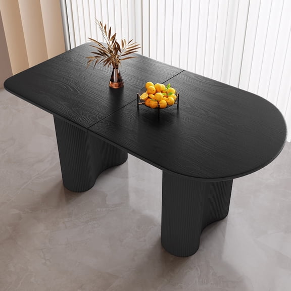 Guyii 55.11" Black Oval Dining Table, Modern Kitchen Table for 4-6 People, Rectangular Dining Table for Kitchen, Dining Room