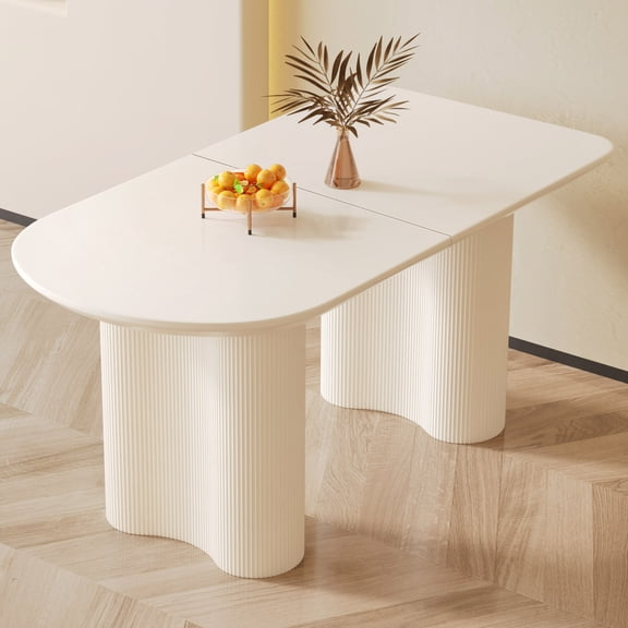 Guyii 54.52’’ Oval Dining Table, Modern Rectangular Kitchen Table, Wood Dining Room Table for Kitchen, Dining Room, White