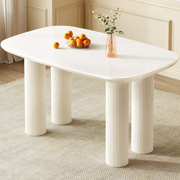 Guyii 55.11" Rectangle Dining Table, Modern Wood Kitchen Table, Cream White Dining Room Table for Kitchen, Dining Room