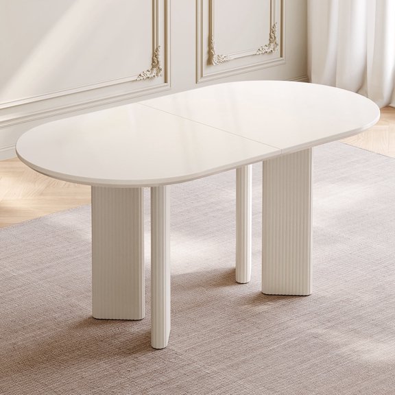 Guyii 55.12" Oval Dining Table, Modern Racetrack Kitchen Table with 4 Legs, Cream White Dining Room Table for 46 People, Multi-Functional as Office, Conference, Executive Desk