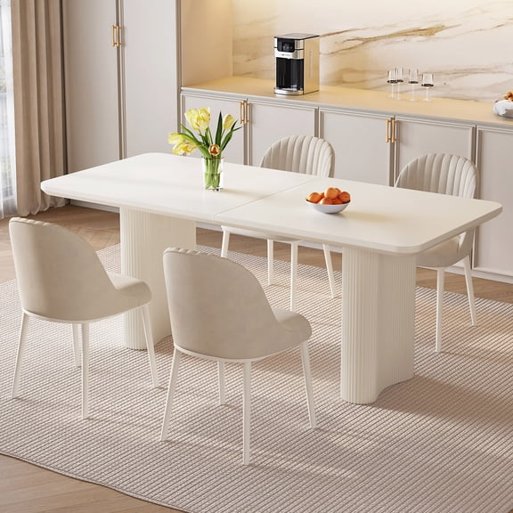 Guyii 62.99" Dining Table Set of 5, Modern White Rectangular Dining Table with 4 Chairs, 5 Piece Dining Room Table Sets for Kitchen