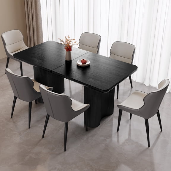 Guyii 62.99" Dining Table Set of 7, Modern Rectangular Dining Table with 6 Chairs, 7 Piece Dining Room Table Sets for Kitchen, Black