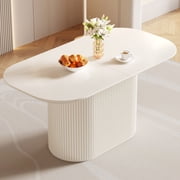 Guyii 62.99" Oval Dining Table, Cream White Kitchen Table for 4-6 People, Rectangular Modern Dining Room Table for Kitchen, Living Room, Table Only