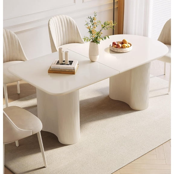 Guyii 62.99’’ Oval Dining Table for 4/6, Modern Rectangular Kitchen Table, Wood Dining Room Table for Kitchen, Dining Room, Cream White