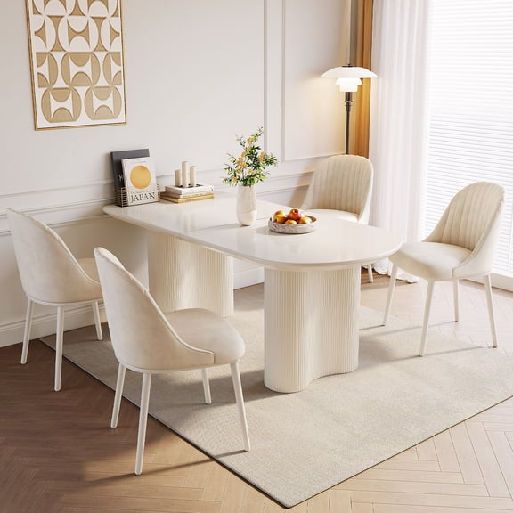 Guyii 63'' Oval Dining Table Set of 5, Modern Kitchen Table Set with 4 Dining Chairs, Indoor Dining Table for Kitchen, Living Room, White