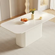 Guyii 65.35" Rectangle Dining Table for 4/6 Person, Modern Large Dining Table with Sturdy Pedestal Base, Luxury Dinner Table for Dining Room, Home, Living Room (Cream White)