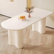 Guyii 70 Oval Dining Table with Sturdy Legs, Modern Rectangular Kitchen Table, Wood Dining Room Table for Kitchen, Dining Room, Cream White