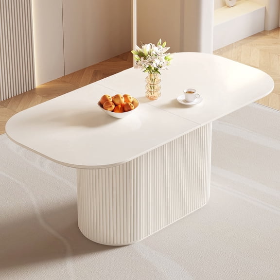 Guyii 70" Oval Dining Table, White Rectangular Kitchen Table for 4-6 People for Dining Room, Living Room, Home