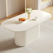 Guyii 70" Oval Dining Table, White Rectangular Kitchen Table for 4-6 People for Dining Room, Living Room, Home