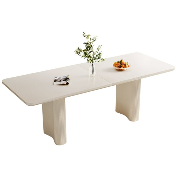 Guyii 78.97" Dining Table for 6-8 Person, Modern Cream White