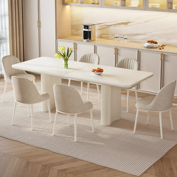 Guyii 78.97" Dining Table Set of 7, Modern White Rectangular Dining Table with 6 Chairs for Dining Room, Kitchen