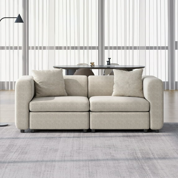 Guyii 81.88" Velvet Loveseat Sofa, Oversized 2-Seat Sofa with 4 Pillows, Sectional Couch with Cushions for Living Room, Apartment, Office, Beige