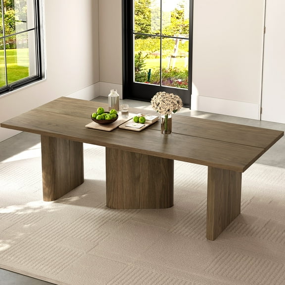 Guyii 85.03" Modern Farmhouse Dining Table, Rectangular Dining Room Table, Brown Kitchen Table for Kitchen, Dining Room