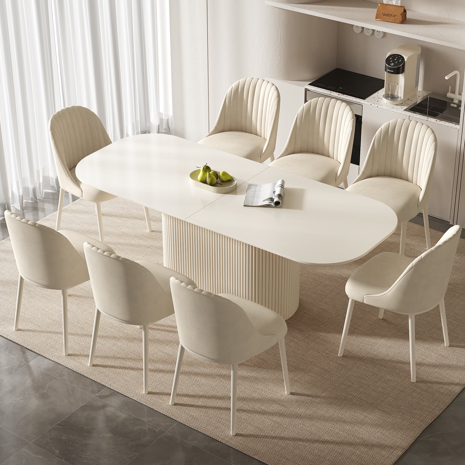 Guyii Piece Oval Dining Table Set, Cream White Kitchen