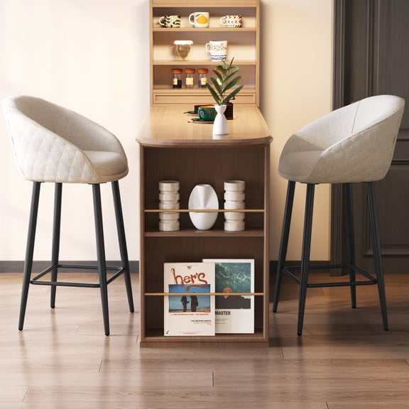Guyii Bar Stools Set of 2, 35" Counter Height Bar Chairs, Upholstered Semi-Encased Barstools for Kitchen Island, Home Bar, Dining Room, Beige
