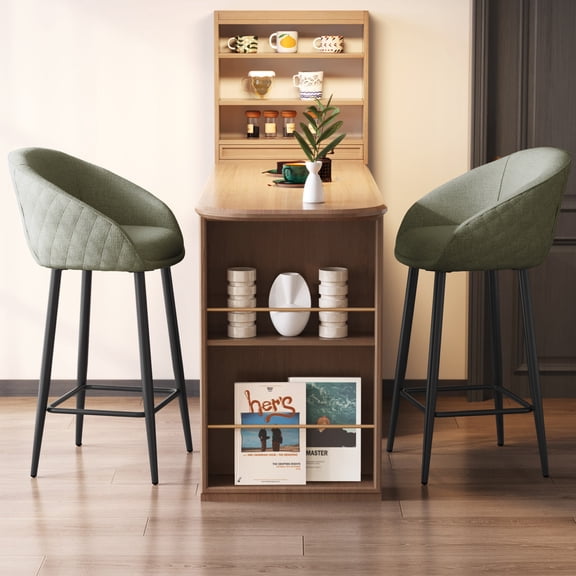 Guyii Bar Stools Set of 2, 35" Counter Height Bar Chairs, Upholstered Semi-Encased Barstools for Kitchen Island, Home Bar, Dining Room, Green