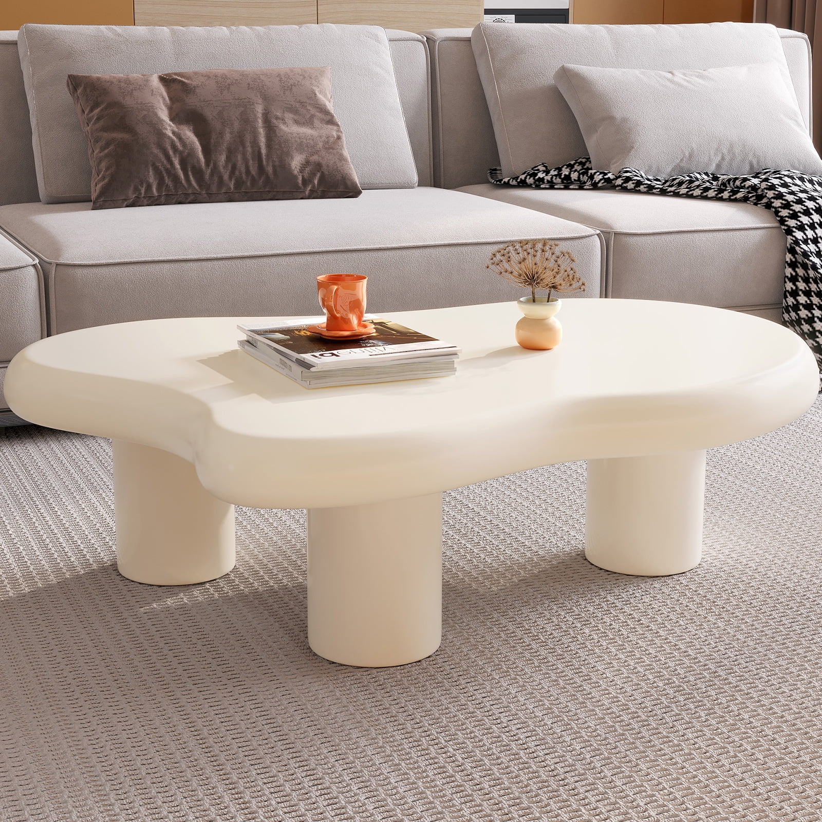 46.06 Inch White Cloud-Shaped Coffee Table with 3 Legs